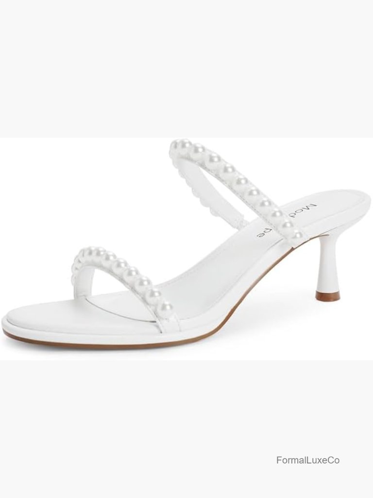 Two Strap Kitten Heel Sandals Women Slide Open Toe Slip On Heeled Sandals